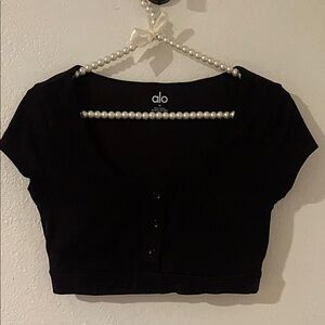 ALO Yoga Black Buttoned Crop Top